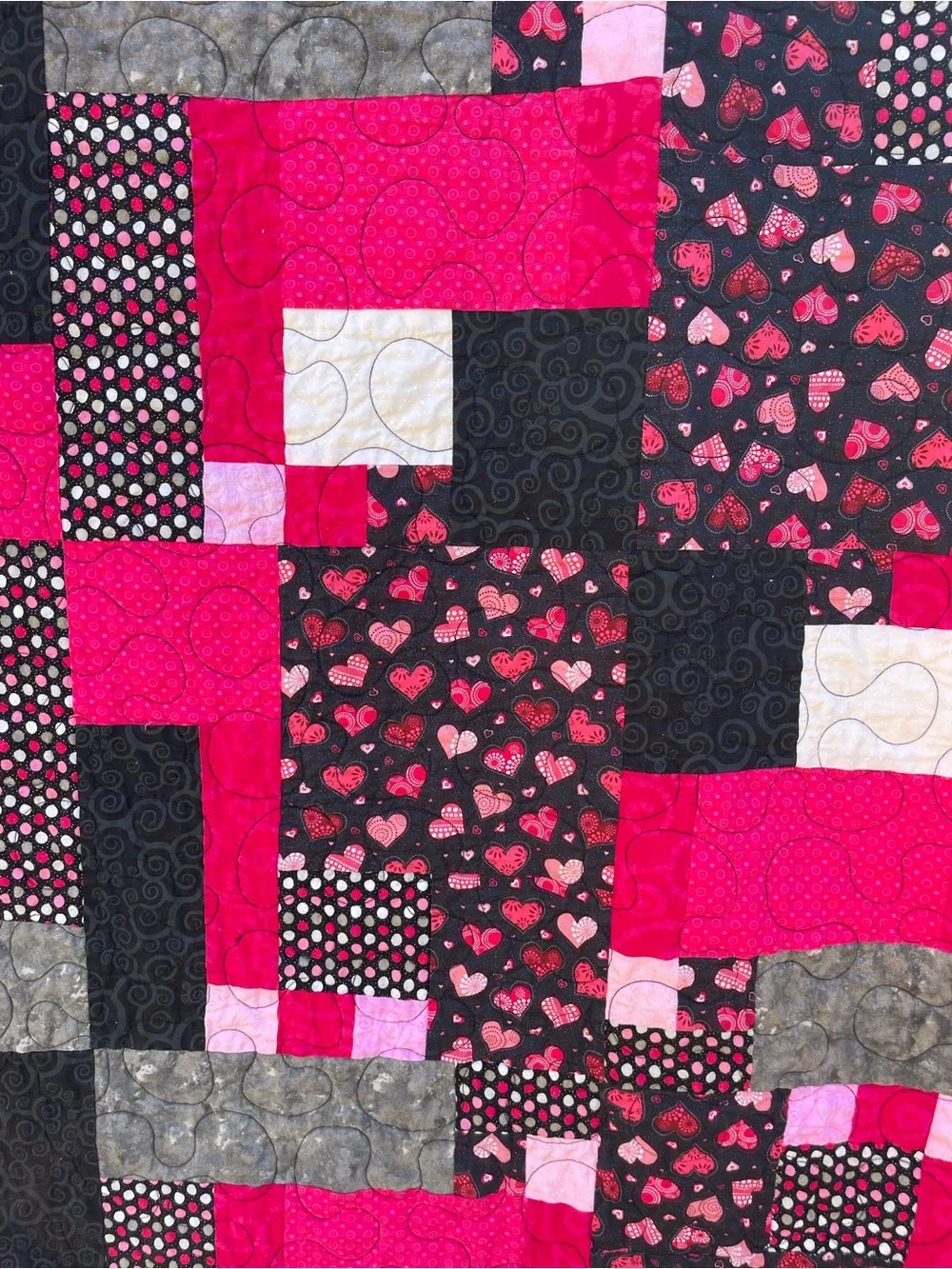 Handmade Black & Hot Pink Patchwork Quilt - Brand Unspecified